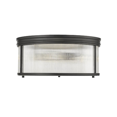 Z-Lite Carnaby Flush Mount, 4-Light, 18 In.W x 8.25 In.H, Matte Black/Clear Ribbed 7504FR18-MB